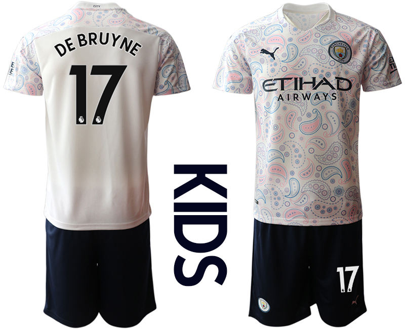 Youth 2020-2021 club Manchester City away white #17 Soccer Jerseys